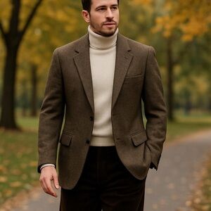 80s RALPH LAUREN WOOL BROWN TWEED CLASSIC SPORTS COAT TIMELESS BLAZER SZ 42R